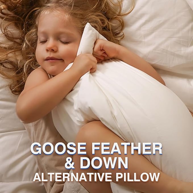 Goose Feather Bed Pillow King Size Set of 2 - Hotel Down Pillows for Sleeping, Soft 600 Thread Count Cotton Cover, Fluffy Support Surround Fill Polyester for Back, Stomach, Side Sleepers