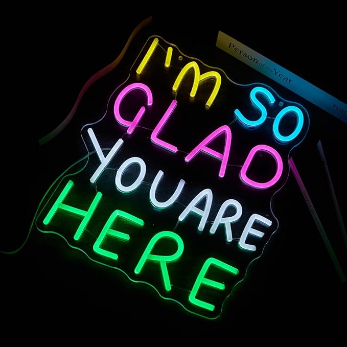 LED I'm So Glad You Are Here Neon Sign Dimmable LED Neon Light for Wall Decor Classroom USB Powered Multicolored Light Up Sign School wedding Kid Room Party
