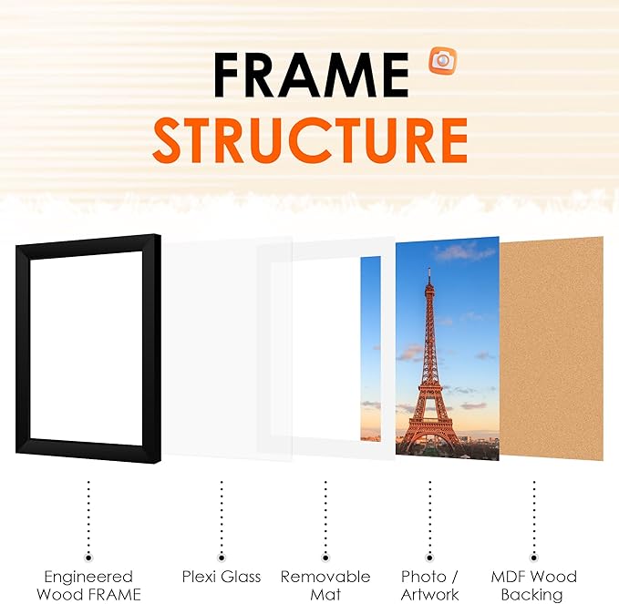 FIXSMITH 11x17 Picture Frame Set of 4, Photo Frame with HD Plexiglass, Display Pictures 9x15 with Mat or 11x17 Without Mat, Black Picture Frames Collage Wall Decor, Gallary Wall Frame