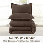 Litanika Comforters Full Size Chocolate, 3 Pieces Lightweight Solid Bedding Set & Collections, All Season Fluffy Bed Set (79x90 Inches Comforter & 2 Pillowcases)