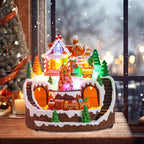 taman Christmas Village Houses - Musical Gingerbread House Collectible Buildings with Rotating Christmas Tree and Moving Train Ornaments for Holiday Decorations