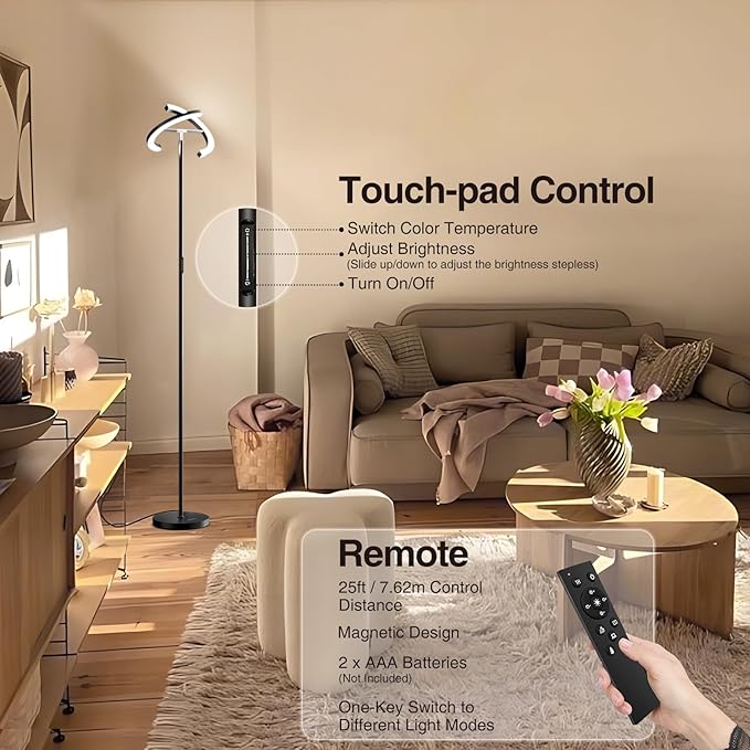 FIMEI Split Floor Lamp Modern LED Rotatable Floor Lamp, Eye-Protection Reading Standing Lamp with Stepless Dimming and 3000K-6000K Color, Separately Rotatable Design, Black