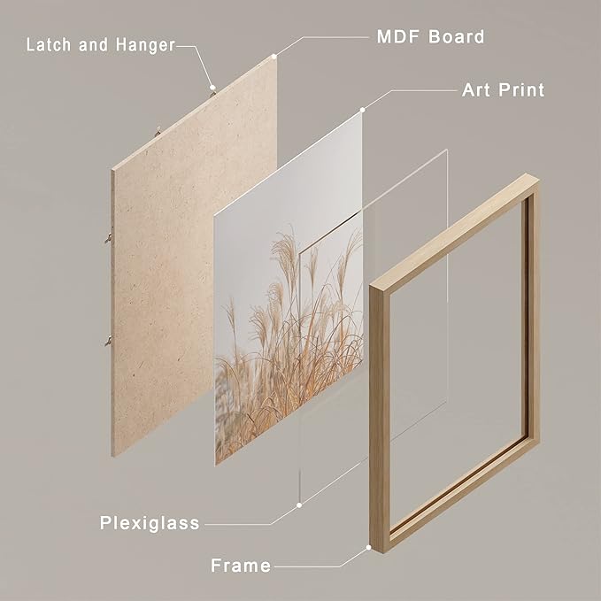 SIGNWIN Framed White Pampas Grass Beach Ocean Shore Horizon Wall Art, Set of 4 Landscape Colorful Wall Decor Prints, Nature Wilderness Wall Décor for Living Room, Bedroom - 8"x10" Natural