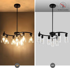 9-Light Black Modern Chandeliers for Dining Room, Adjustable Height Farmhouse Kitchen Island Lighting, Industrial Hanging Light Fixtures for Living Room Bedroom, Clear Glass Shade
