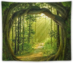 FENDROM Enchanted Forest Tapestry Nature Sunshine Lanscape Green Tree Cave Tapestries Wall Hanging For Living Room Bedroom Home Decorations