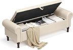 Storage Ottoman Bench for Bedroom, 60" Upholstered Bedroom Bench with Rolled Arms and Vintage Rivets, Large Storage Chest for Living Room, Bedroom, Entryway, Beige