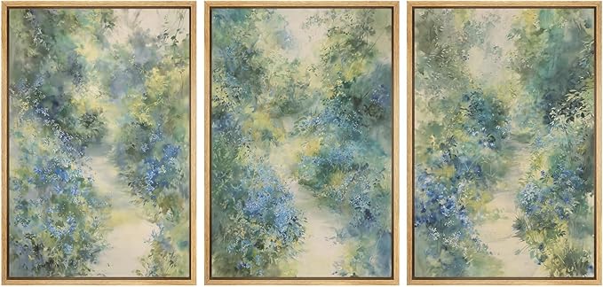 SIGNWIN Framed Canvas Print Wall Art Blue and Green Floral Impressionist Nature Scene Photography Modern Art Minimalist Black and White for Living Room, Bedroom, Office - 16"x24"x3 Natural