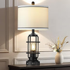 26" Modern Lamp for Living Room, Industrial 3-Way Dimmable Beside Table Lamp with USB A+C Charging Ports & AC Outlet, Touch Control Beside Lamp LED Night Light for Bedroom Single(2 Bulbs Included)