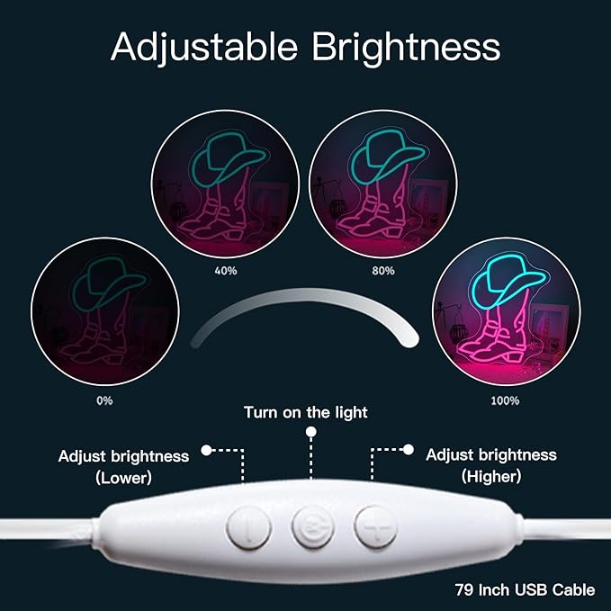 WLHOPE Cowboy Boot and Hat Neon Signs for Wall Decor Adjustable LED Lights Decorations for Bar Party Club Man Cave Living Room Bedroom, Get Your Space Shine Day and Night