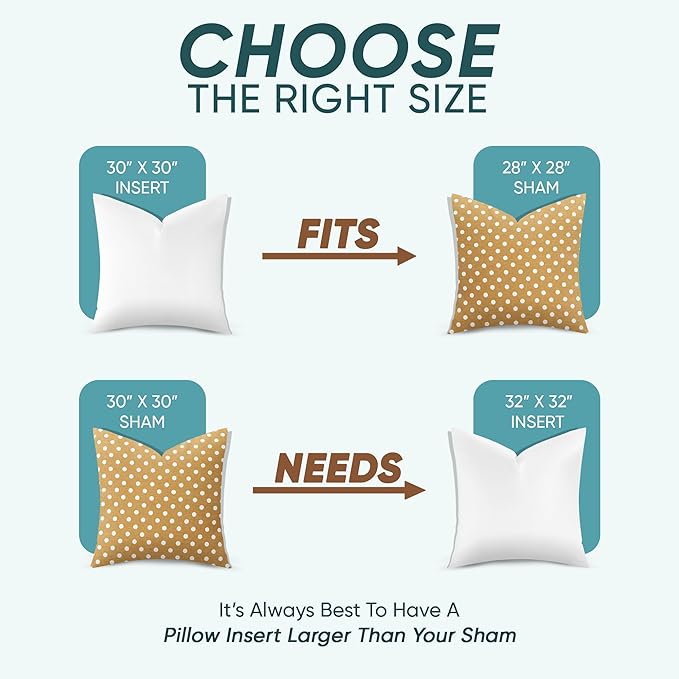 Pillowflex Synthetic Down Pillow Insert -30x30 Down Alternative, Ultra Soft Oversized Square European Throw Pillow, Couch Euro Sham, Bed - 1 Decorative Form