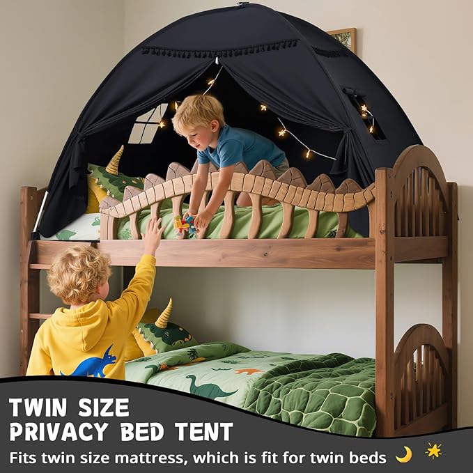 Sumbababy Full Size Bed Tent Canopy: Lights & Flags Indoor Floor Bed Kids Tent Playhouse - Space Blackout Sleeping Tents Indoor Breathable Portable Cottage Drafty Room Floor (Large Black)