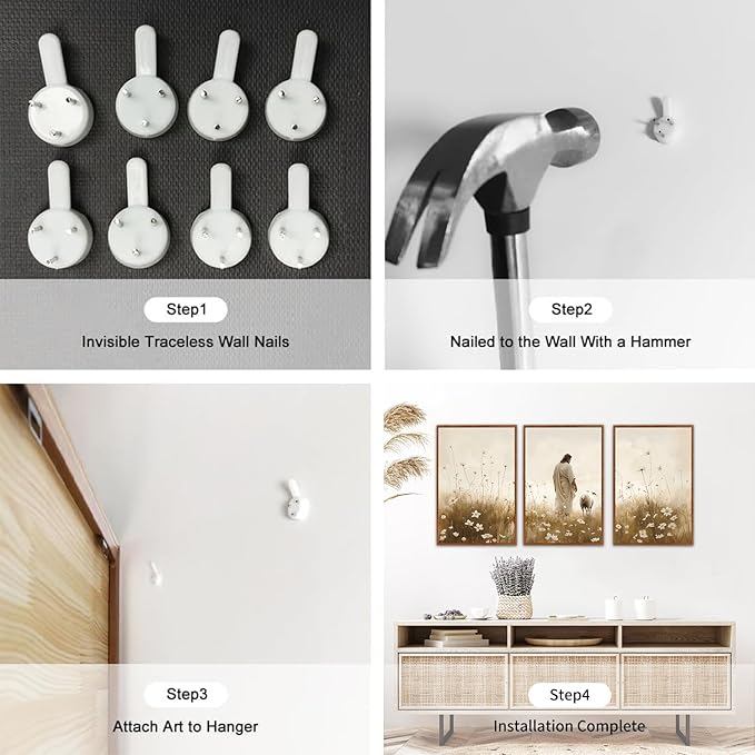 KAIRNE Jesus Framed Canvas Wall Art,Lost Sheep Wall Decor Set of 3(16”X24”),Holy Christian Art Print,Religious Scripture Pictures,Bible Renaissance Wall Painting for Living Room,Bedroom,Church Decor