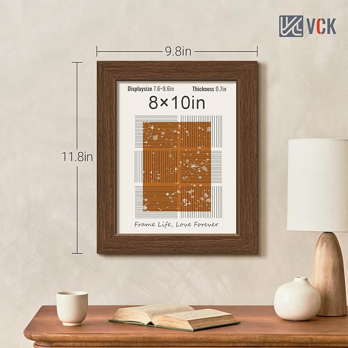 VCK 8x10 Frame Set of 3 - Brown, Wood Picture Frame with Exclusive Wood Grain, Wall Gallery Frame