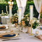 Glass Hurricane Candlestick Holders Gold, KSWING Set of 3 Taper Candle Holders Brass Tall Clear Candle Stand Holders, Perfect for Table Centerpiece Party Wedding Christmas Home Decor