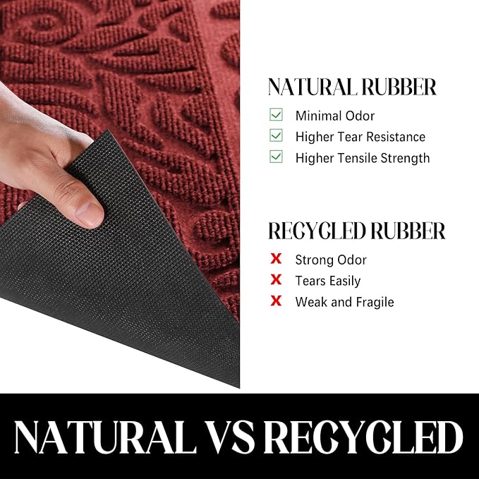 Yimobra Welcome Front Door Mat Outdoor, Heavy Duty Sturdy Non Slip Doormats, Rubber Backing, Low-Profile Entrance Rugs, Absorbent Resist Dirt, Easy Clean Patio Garage Floor Mats, 60X36 Inch, Wine Red