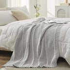 Amélie Home Chenille Knit Throw Blanket for Couch, Chevron Texture Decorative Soft Blanket for Sofa, Bed & Chair, 60"x80", Light Grey