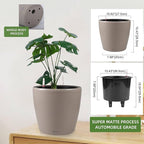 Dexceder 11x10 Inches Self Watering Planter Indoor Outdoor, Inner Pot Design, Thickened Table Flower Plant Pot with Water Level Indicator (Taupe Matte)