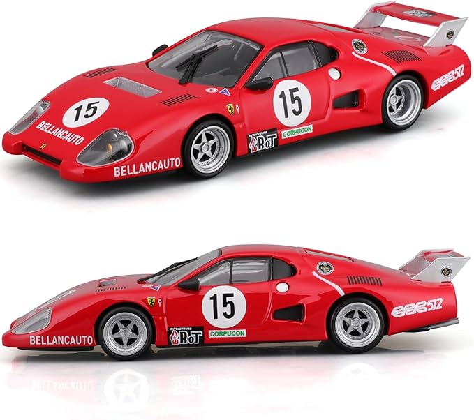 1:43 B18-36308 F-errari LaFerrari Racing 512 BB (II Serie) 1981, Red #15 Alloy Car Die Cast Car Model (512 BB 1981, #15)