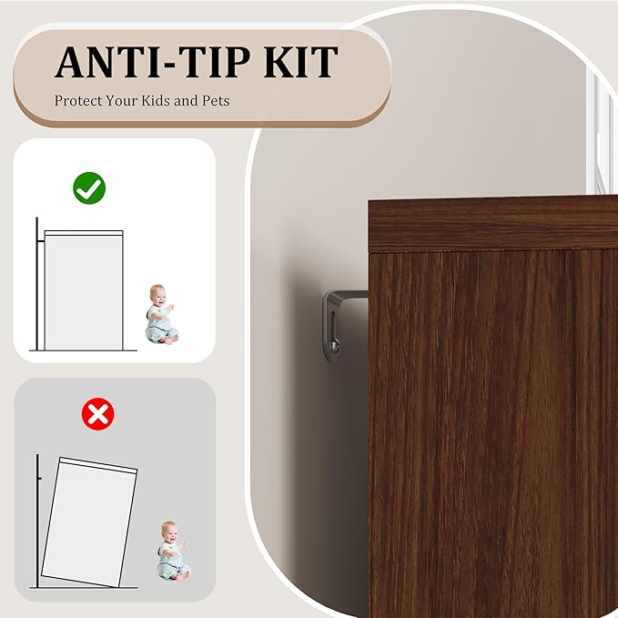 GarveeHome 35.4 in Sideboard Buffet Cabinets with Glass Door, Buffet Cabinet with Storage, Walnut Sideboard Cabinet with Drawer, Modern Buffets & Sideboards for Dining Room, Kitchen