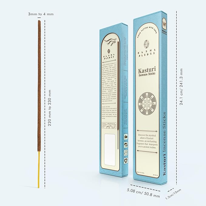 Kasturi Incense Sticks, Organic Hand Dipped Incense, Natural Herbs & Aromatic Ingredients, Contain 40 Sticks Inside, Burn Time 45 to 60 Minutes, Spiritual Gifts, Bliss Incense by Karma Pledge