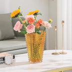 MCMCNCUIU Crystal Glass Vase, Large Crystal Vases for Flowers, Large Flower Vase,Amber Modern Vases for Living Room, Bedroom, Kitchen, Dining Table, Mantle, Wedding, 11 Inches