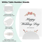 48PCS White Table Number Stands, Wooden Lightweight Wedding Table Name Holder, Small Size Place Card Holders, Semicircular Design, for Office Tag Photo Menu Clips Wedding Birthday Party Restaurant