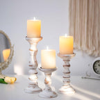Romadedi Wood Candle Holders for Pillar Candles - Set of 3 Tall Farmhouse Wooden Candlestick Holder, Rustic Candle Stand for Fireplace Mantle Shelf Table Home Decor, Brown Whitewashed 6"/ 8.3"/11.8"