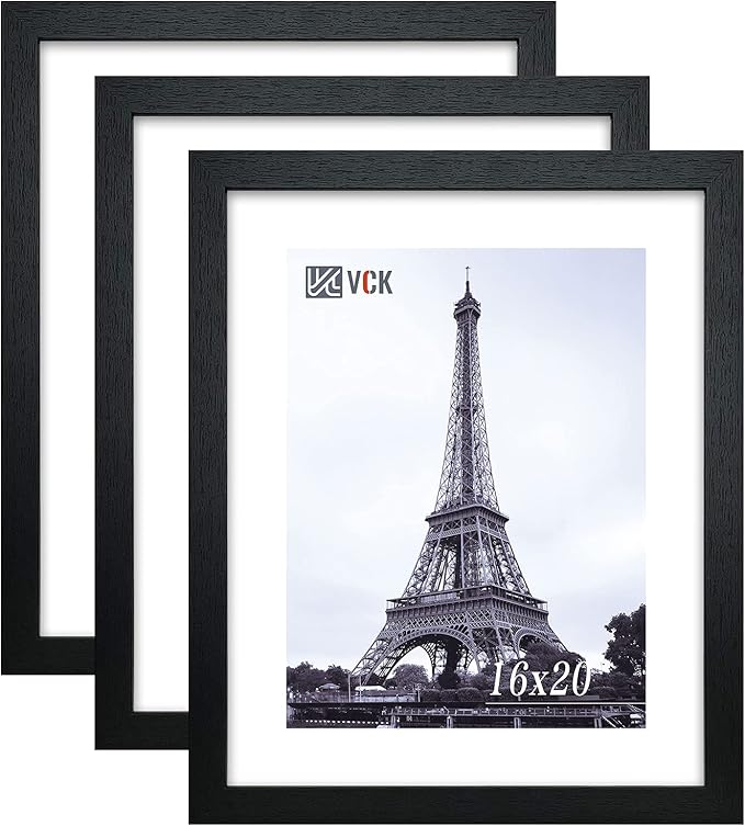 VCK 16x20 Poster Frames 3 Pack Black MDF Wood and Polished Plexiglass Frame,Display Pictures in Horizontal and Vertical