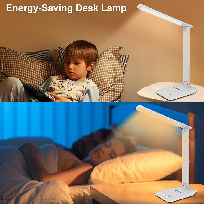 karidi LED Desk Lamp Dimmable Table Lamp with USB Charging Port, 5 Lighting Modes, Sensitive Control, Foldable Portable Desk Light for Home Office Bedroom Reading (White, Standard Size - 13.3 inch)