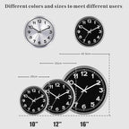 Plumeet Wall Clock, 12 Inch Battery Operated Wall Clock with Silver Aluminum Frame, Non Ticking Silent Metal Wall Clocks Decorative Kitchen Living Room Bedroom, Black