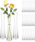 Hewory Glass Bud Vases for Centerpieces Set of 18, Handmade Modern Clear Small Skinny Decorative Single Flower Vase, Minimalist Slim Floral Vase for Home Wedding Party Events Table Decor, 9.64"