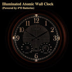 CLXEAST 24 Inch Illuminated in/Outdoor Lighted Atomic Analog Wall Clock with Thermometer & Hygrometer, Oversized Large Waterproof Wall Clocks for Living Room Decor,Bronze Finish
