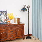 Tiffany Floor Lamp Vintage Standing Lamp Green Blue Dragonfly Stained Glass Floor Light Rustic Corner Gooseneck Floor Lamp with Adjustable Angle for Home Decor Living Room Bedroom 12X12X63 Inches