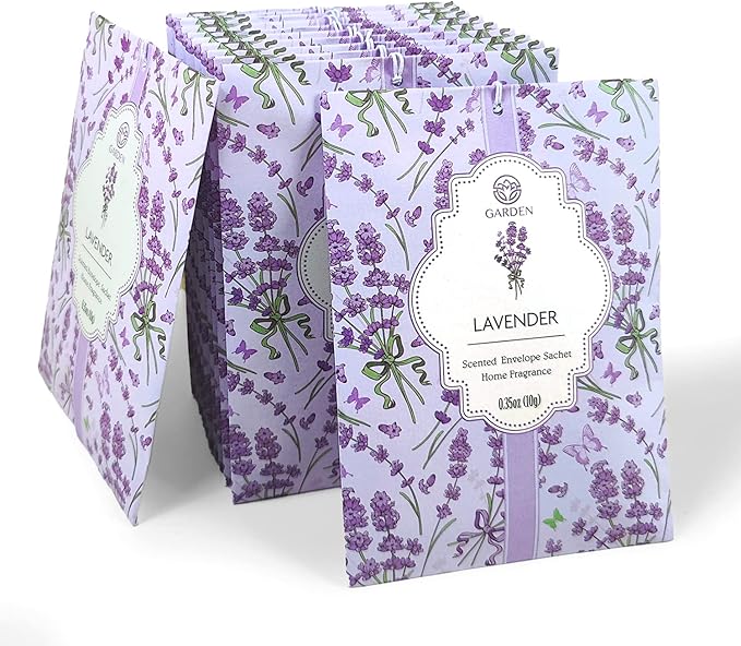 Lavender & Wood Scented Sachets - 12 Pack, Long-Lasting Home Fragrance Sachet Bags, Large Fresh-Scented Packets, Sachets for Drawers and Closets