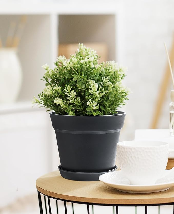 homenote Pots for Plants, 15 Pack 6 Inch Plastic Planters with Multiple Drainage Holes and Tray,Plant Pots for All Home Garden Flowers Succulents (Black)