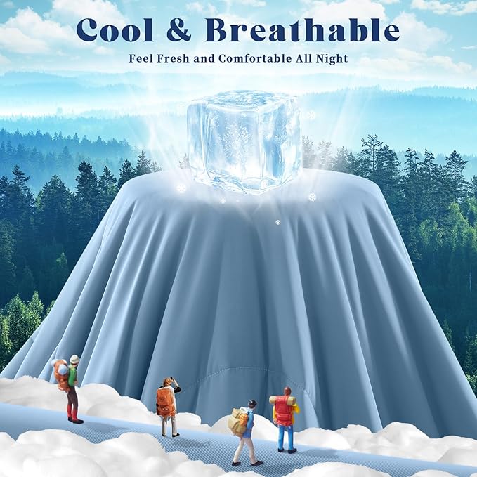 Cooling Comforter King Size, Double-Sided Cooling Blanket for Hot Sleepers & Night Sweats, Arc-Chill Q-Max > 0.4 Breathable Ice Blanket, Lightweight Cold Comforter (108''x90'', Light Blue)