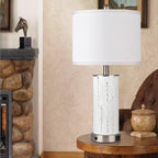 Ceramic Engraved Translucent Light Decorative 25" Table Lamps Set of 2 with Nightlight,E26 Socket&Rotary Switch,USB A+C Ports,Modern Bedside Lamps for Nightstand,Bedroom(Bulbs Included)