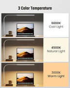 SUPERDANNY Eye-Caring LED Desk Lamp 360° Flexible Gooseneck Work Lamp with Desk Side Clamp Touch Control 3 Light Colors Smooth Dimming Task Lighting Reading Light for Home Office College Dorm, White