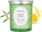 M&SENSE Sage Citrus Scented Candle, Cracking Wooden Wick Soy Wax, 18oz 100 Hours Long Lasting Clean Burn, Large Jar Candles for Home Decor, Non-Toxic Relaxing Aromatherapy Gifts for Women