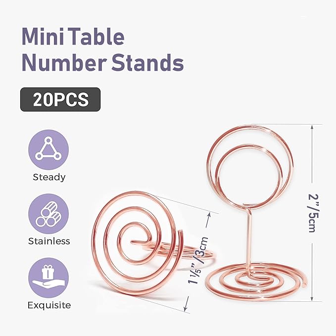 Table Number Holders 20Pcs - 2 Inch Mini Place Card Holder Short Table Number Stands for Wedding Party Graduation Reception Restaurant Home Centerpiece Decorations Office Memo (Rose Gold)