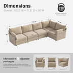 135.5" Oversized Modular Sectional Sofa, L Shaped Convertible Couch with Movable Ottoman, 5 Seat Corner Couches for Living Room Deep Seat Beige Chenille