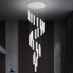 Large Staircase Chandeliers 130inches Long Spiral Crystal Chandeliers for High Ceilings Foyer Entrance 25-Lights Silver LED Dimmable 3000-6000K