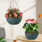 10 inch Hanging Planters for Indoor Plants, 2 Pack Planters for Outdoor Plants with Drainage Holes and Chain, Round Plastic Hanging Baskets, Hanging Flower Pots for Balcony Garden Decor-Black Speckle