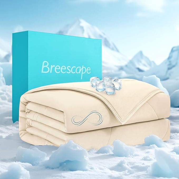 Breescape Cooling Comforter Twin Size - BlendTek™ Q-Max>0.46 Tech, Breathable Blanket for Hot Sleepers & Night Sweats Relief, Premium Lightweight Summer Bedding, 72x96 Inches, Ivory