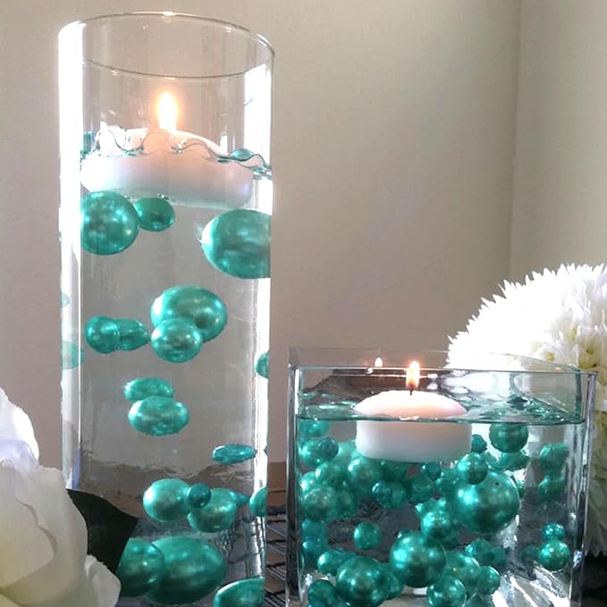 Lake Green Vase Filler | 150PCS Pearls Bead for Centerpieces Vases | 8/14/20 mm No Hole Beads, Fake Pearls for Wedding Birthday Theme Party Table Centerpieces Decor