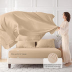 MUXHOMO 7 Pieces Full Comforter Set, Seersucker Bed in a Bag Full Size, All Season Luxury Bedding Set with Comforter, Flat Sheet, Fitted Sheet, Pillowcases & Shams, Khaki