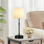 Cordless Table Lamps Set of 2 – Battery Operated Lamp with 7500mAh Rechargeable Battery, Stepless Dimmable Black Lamps with Beige Shade, Wireless Lamps for Dining Room & Nightstand (Bulbs Included)