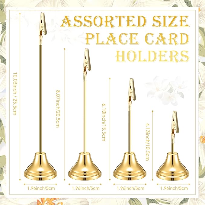 20 Pcs Table Number Holders 4/6/8/10 Inch Metal Place Card Holders with Alligator Clip Heavy Base Wedding Table Number Stand Picture Photo Clip for Banquet Party Birthday Restaurant(Gold)