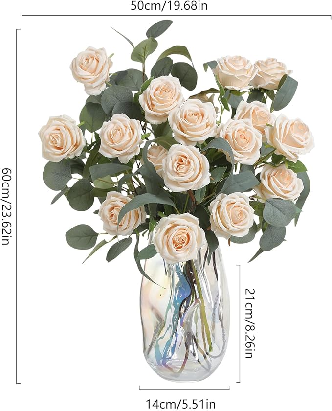 Serra Flora 10Pcs Realistic Artificial Eucalyptus Rose Stems - Lifelike Leaf Branches with Natural Texture for Stylish Vase Bouquets, Modern Home Decor & Elegant Wedding Arrangements