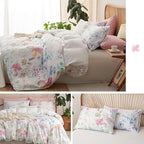 Floral Comforter Set Queen Size - 3 Pieces Lilac White Floral Comforter Bedding Sets Reversible Pattern,Queen Bed in a Bag with Flowers Comforter and 2 Pillowcases